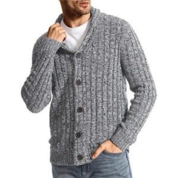 Men's Cardigan Sweater Cable Knitted Slim Fit Grey​